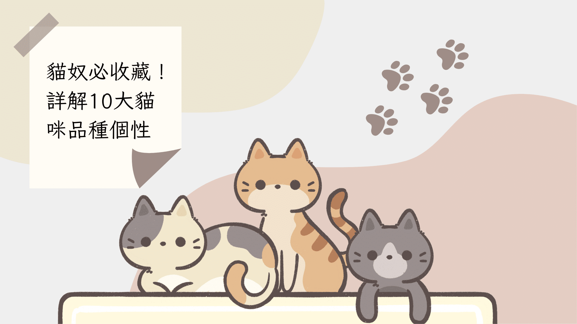 Beige and Brown Cute Cat Illustration Desktop Wallpaper